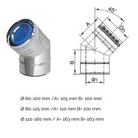 LAS Winkel / Bögen Ø 60/100 mm Kunststoff - Edelstahl 45°