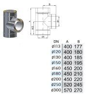 Edelstahlschornstein T-Anschluss 90 Grad DW 180 mm 0,6 mm...