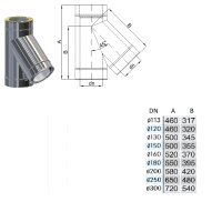 Edelstahlschornstein T-Anschluss 45 Grad DW 200 mm 0,6 mm...